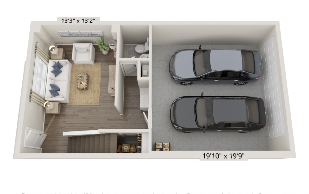 Brooks II - 3 bedroom floorplan layout with 3.2 baths and 1952 square feet. (Floor 1)
