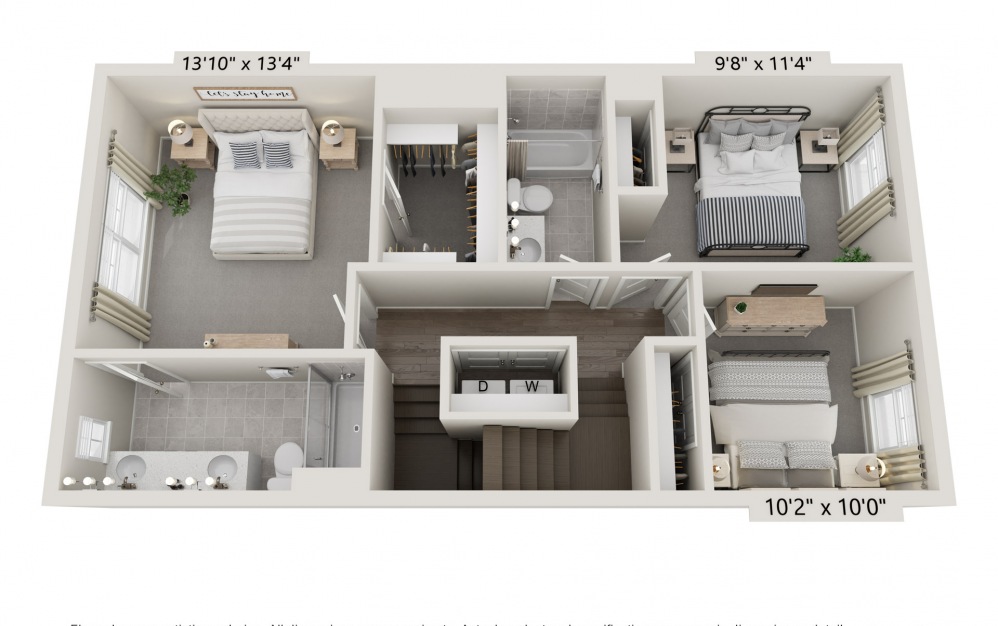Brooks II - 3 bedroom floorplan layout with 3.2 baths and 1952 square feet. (Floor 3)