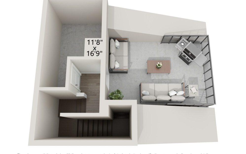 Brooks II - 3 bedroom floorplan layout with 3.2 bathrooms and 1952 square feet (Floor 4)