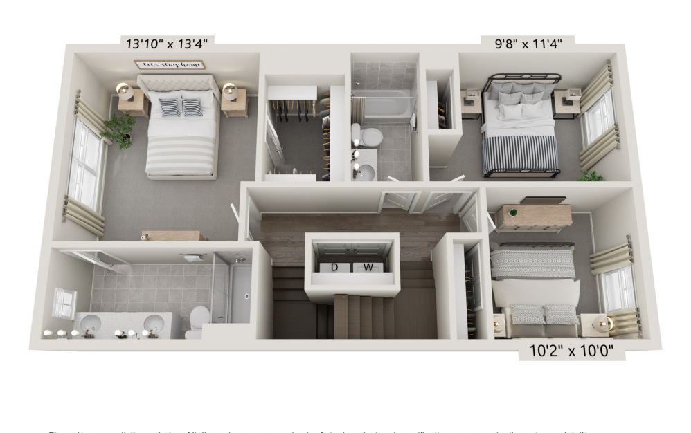 Carlow II - 3 bedroom floorplan layout with 3.5 bathrooms and 1906 square feet (Floor 3)